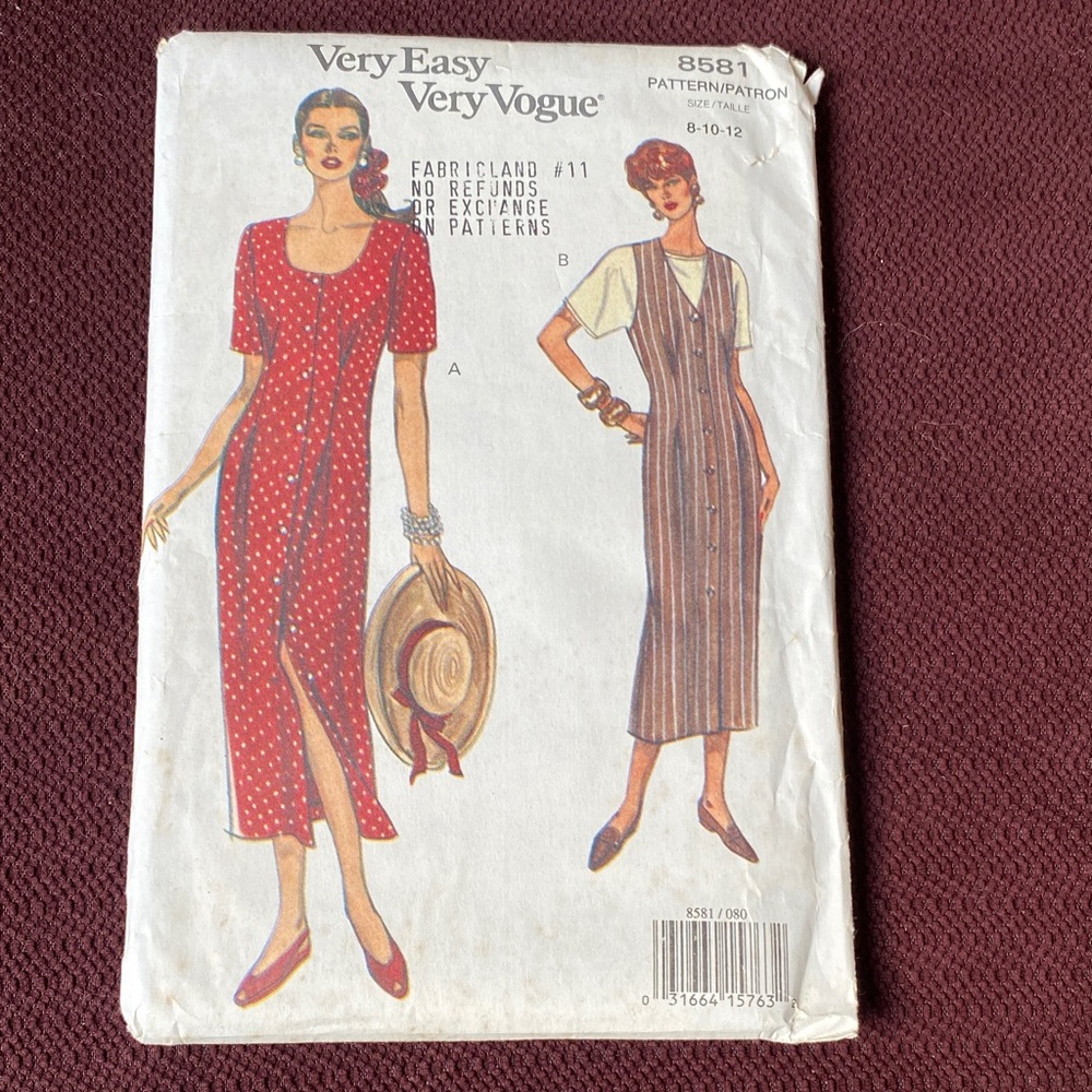 Vogue 8581 90’s 2 Dress Sewing Patterns size 8-10-12